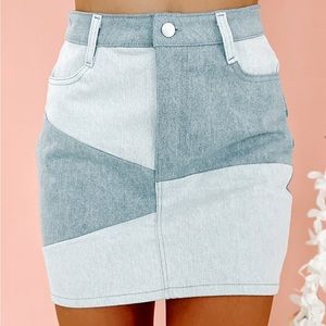 NanaMacs Throwback Beauty Patchwork Denim Skirt (Light Denim) Women’s M